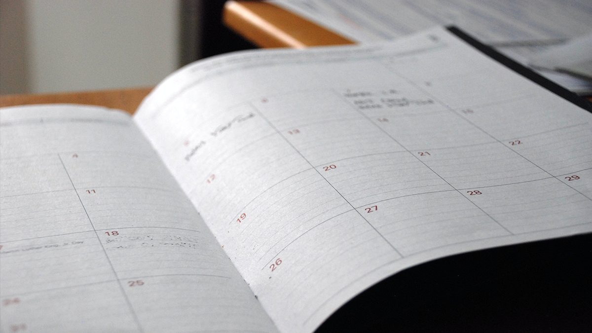 image of an open monthly planner