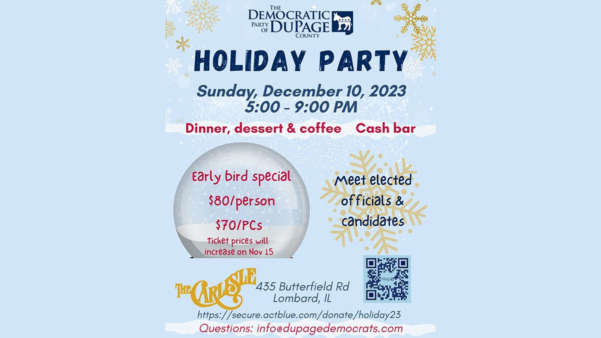Info image for the Democratic Party of DuPage County's 2023 holiday party